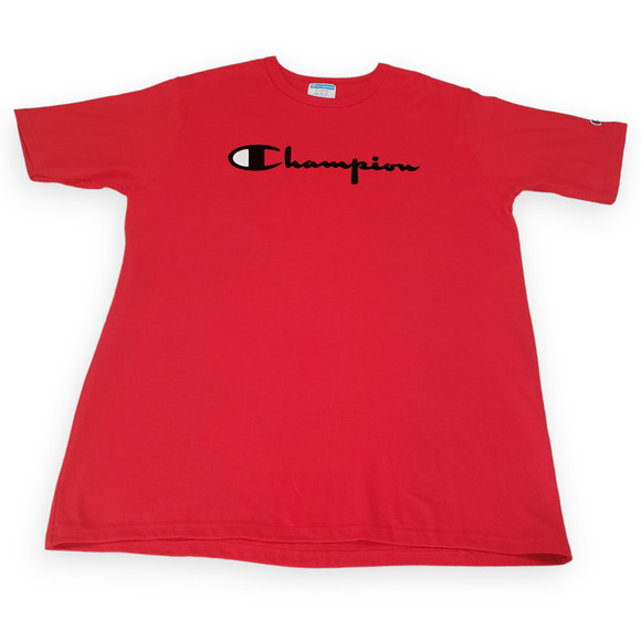 Champion Shirt Mens Extra Large Short Sleeve Pullover Cotton Red Crew Neck Long - Picture 9 of 14